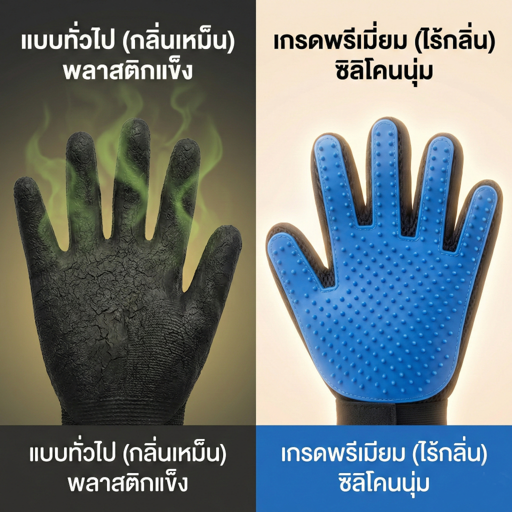 ถุงมือแปรงขนสัตว์ ซิลิโคนเกรดอาหารนุ่มพิเศษ ไม่เจ็บผิว น้องเลียได้ ถุงมือเก็บขนแมว สุนัข อบน้ํานวดตัว