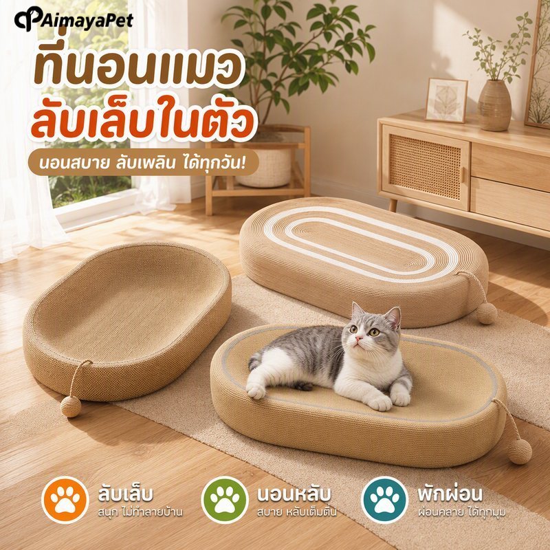 ที่ลับเล็บแมว กระดาษลูกฟูก ที่ฝนเล็บรูปอ่าง เป็นที่นอนน้องแมวไปในตัว พร้อมแคทนิป
