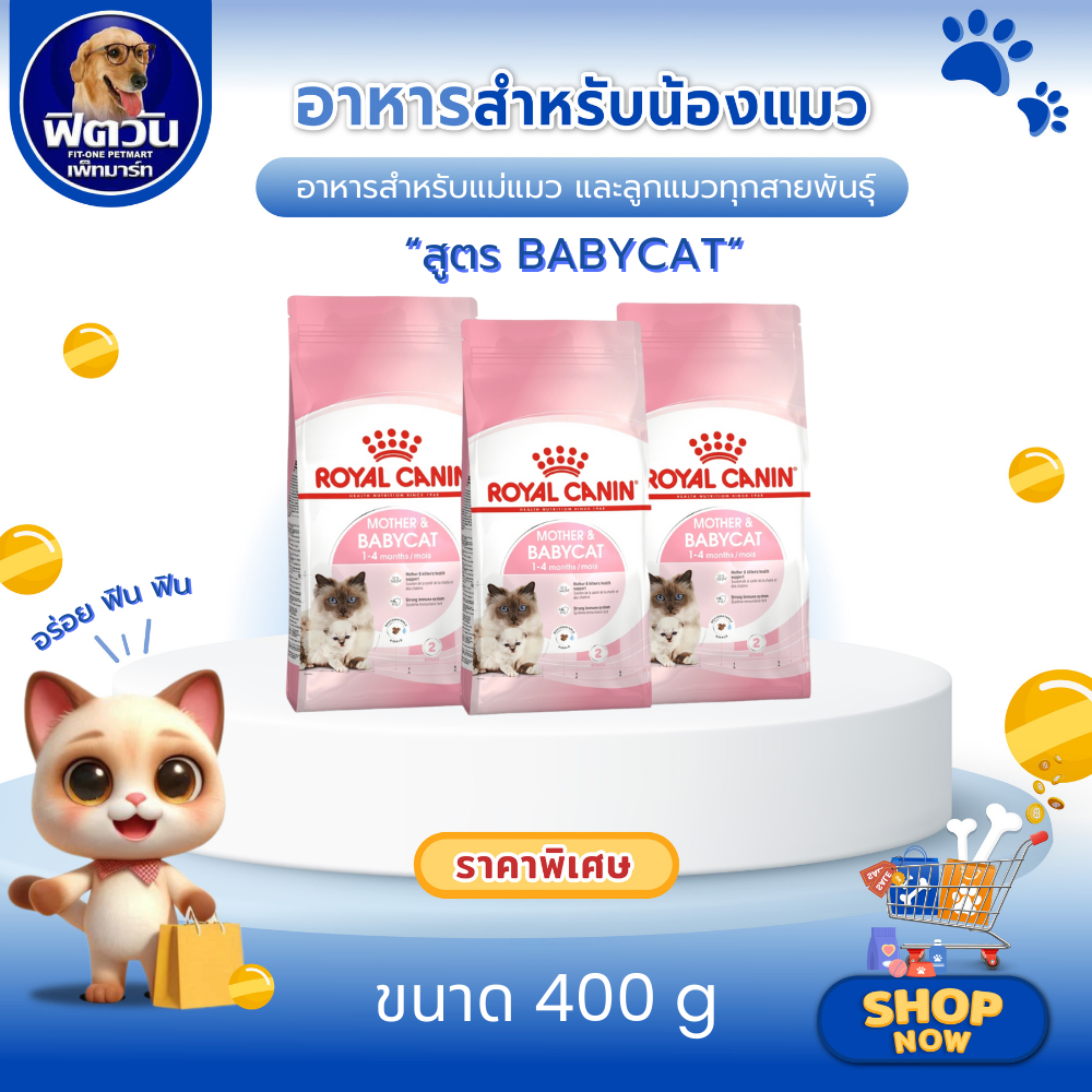 ROYAL CANIN MOTHER & BABYCAT อาหารเม็ดสําหรับ แม่แมวและลูกแมวหย่านม ทุกสายพันธุ์ ขนาด 400 กรัม{อาหารแมวเม็ด