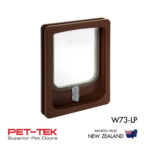 ไม่ใช่ของจีน) ประตูแมว-ประตูสุนัข PET-TEK W73-LP สีน้ําตาล ช่อง15*16ซม. ติดกับประตูทั่วไปหนา 10-25มม. นําเข้า New Zealand