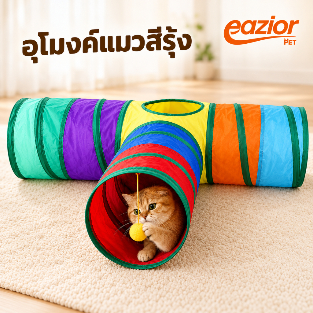 อุโมงค์แมว ของเล่นแมว สีรุ้ง พับเก็บได้ eazior
