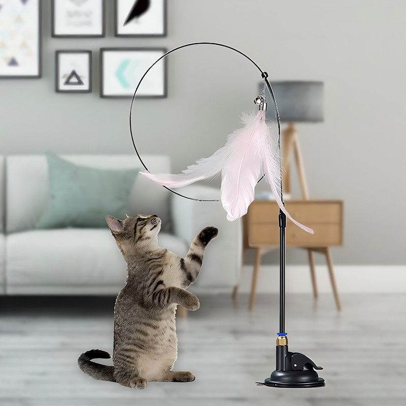 Interactive ของเล่นแมว Handfree Cat Stick เล่นลูกแมวเล่น Teaser Wand ของดูดถ้วย Bird/Feather Cat Wand อุปกรณ์สัตว์เลี้ยง