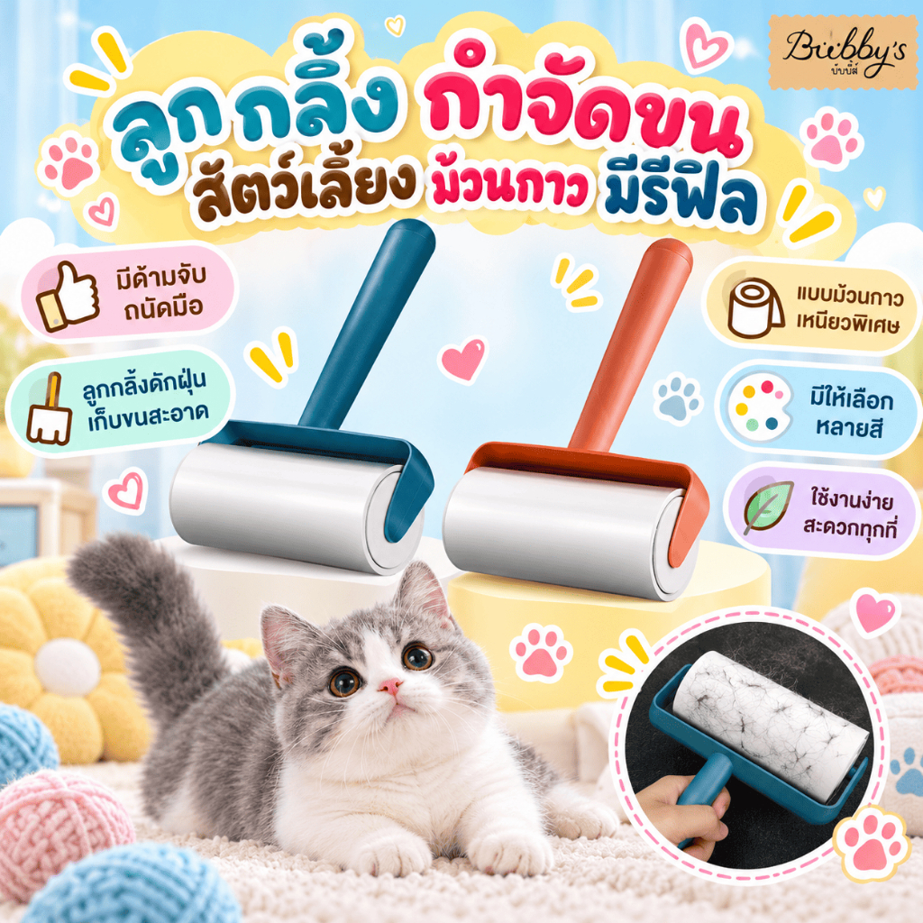 AL-1373 Bubby's ลูกกลิ้งเก็บฝุ่น เก็บขนสัตว์เลี้ยง สุนัข แมว กาวเหนียวเก็บฝุ่นดี บับบี้ Bubby By Anna&Louise