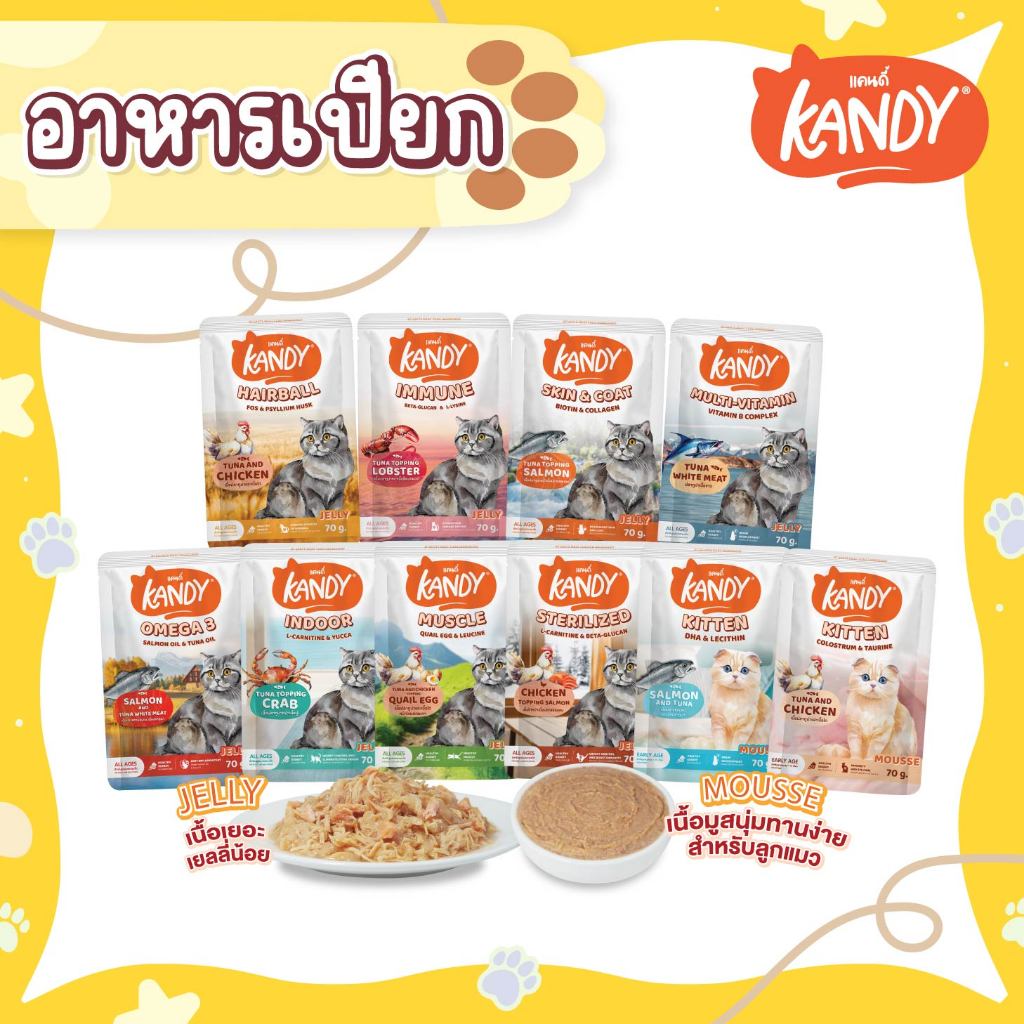 แบบโหล,12ซอง] Kandy Cat Wet Food 70g. อาหารแมวแคนดี้ อาหารแมวชนิดเปียก ขนาดซองละ 70 กรัม มีให้เลือก 10 สูตร