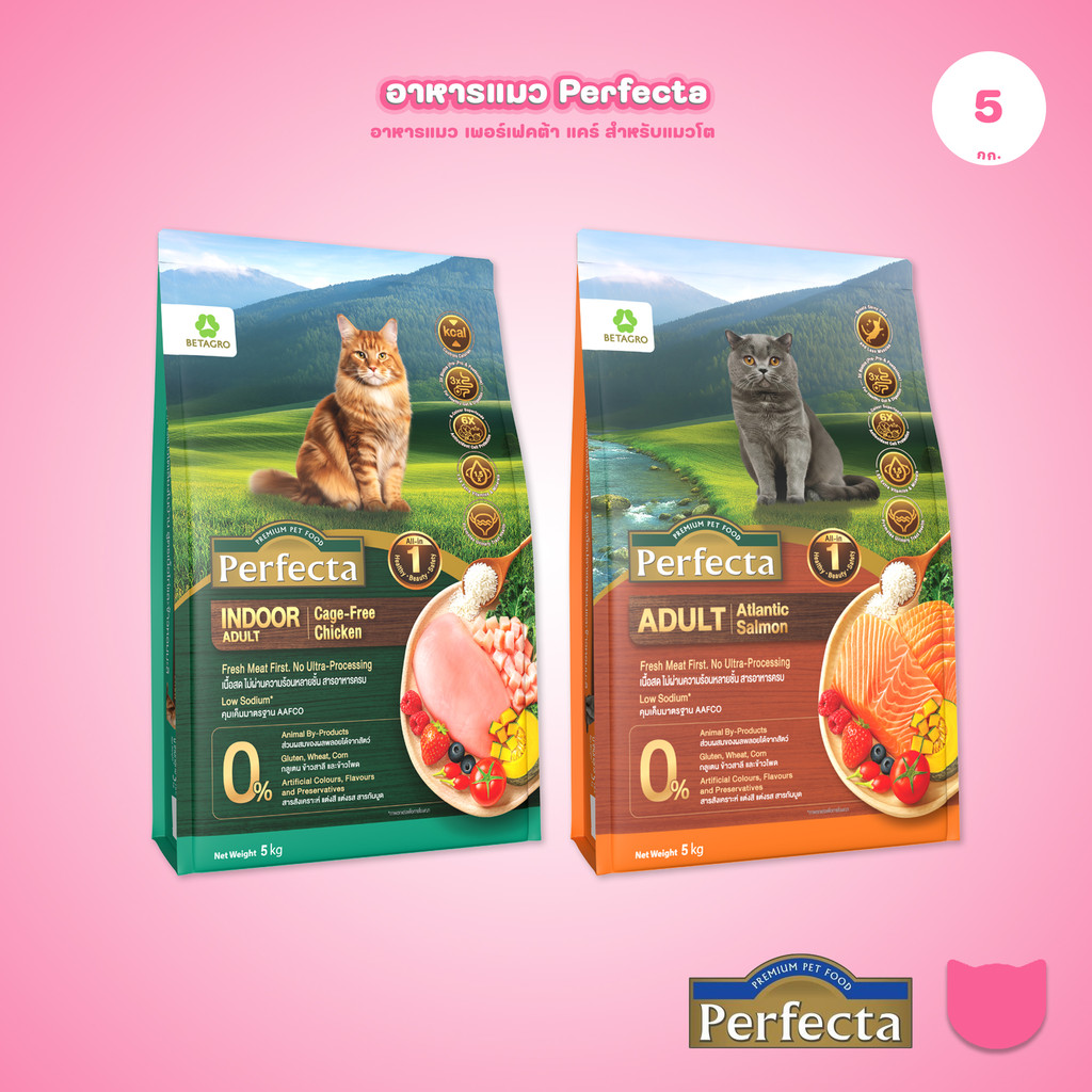 5kg] Perfecta Wellness อาหารแมว สูตรพรีเมียม Fresh Meat ดูแลผิว ขน และระบบย่อย สําหรับแมวโต ขนาด 5kg