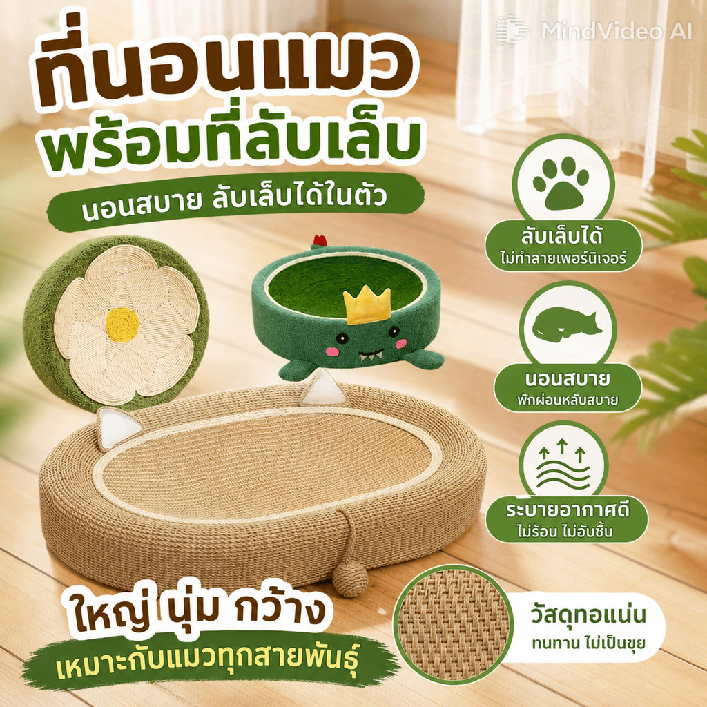 ของเล่นแมว 3in1: ขูดเล็บ/ฝนเล็บ/ครอกแมว – ขนาดใหญ่ 61cm สําหรับแมวทุกขนาด