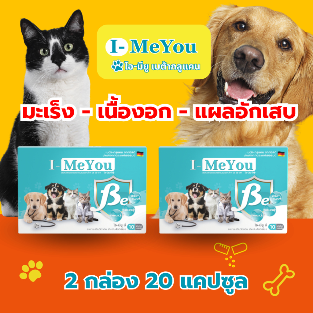 2 กล่อง 20 แคปซูล] ไอ-มียู (เบต้า) เสริมภูมิคุ้มกันน้องหมาและแมว เนื้องอก มะเร็ง แผลอักเสบ