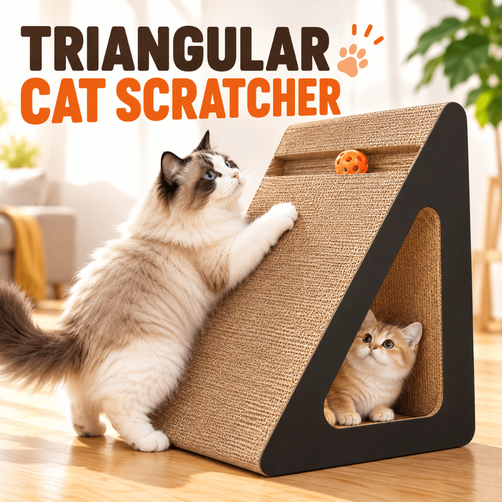 สามเหลี่ยม Cat Scratcher โซฟาทนทานลูกฟูก Scratch Board Papan Cakar Kucing Tahan Lama