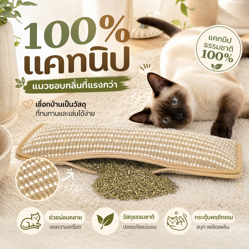 กัญชาแมวแท้ 100% หมอนที่มีแคทนิปในตัว Catnip ที่ลับเล็บแมว ทนต่อการสึกหรอ ดึงดูดแมวได้ยาวนาน