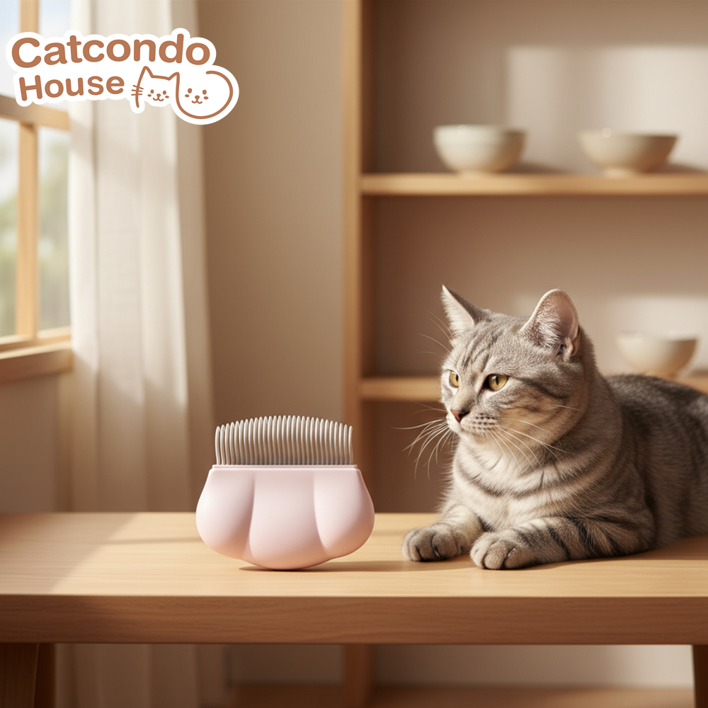 Cathouse หวีหัวงอ หวีแปรงขนแมว ด้ามจับถนัดมือ ขจัดขนร่วงและขนตาย หวีแมว แปรงกําจัดขนสัตว์เลี้ยง