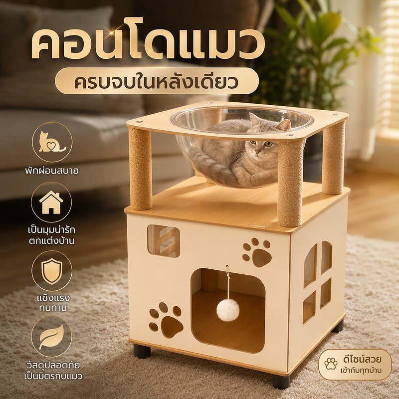 บ้านแมว หลุมนอนแมว คอนโดแมว ตู้+หลุมแมว ตู้เก็บสัตว์เลี้ยงอเนกประสงค์ ประหยัดพื้นที่ ลับเล็บแมว