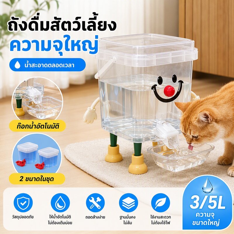 ถังดื่มสัตว์เลี้ยง ถังให้น้ําแมว เครื่องจ่ายน้ําแมว ปลั๊กฟรี ถอดออกได้ แบบใส ปลอดภัย ใช้งานสะดวก ความจุใหญ่