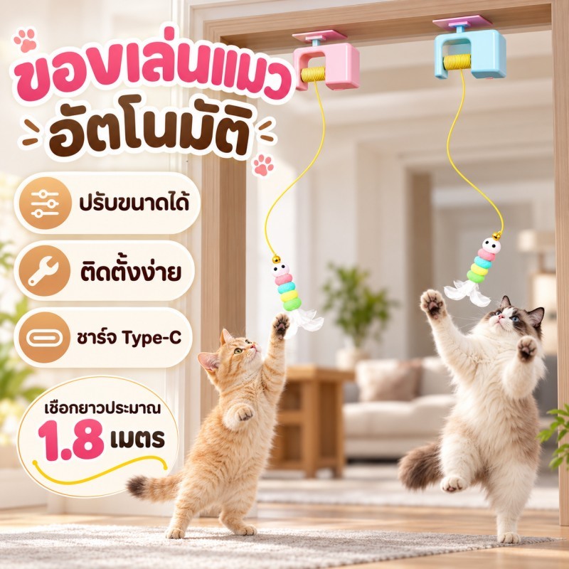 ของเล่นแมว ของเล่นแมวที่แขวนไว้ที่ประตู ของเล่นแมวยืดได้ ดึงดูดความสนใจของสัตว์เลี้ยง แมวคลายความเบื่อหน่ายกับของเล่น