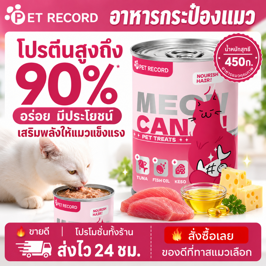 Pet Record แมวกระป๋อง อาหารแมวเปียก อาหารแมวรักษาธรรมชาติ450g โปร3แถม2 ❤ อาหารแมวกระป๋อง