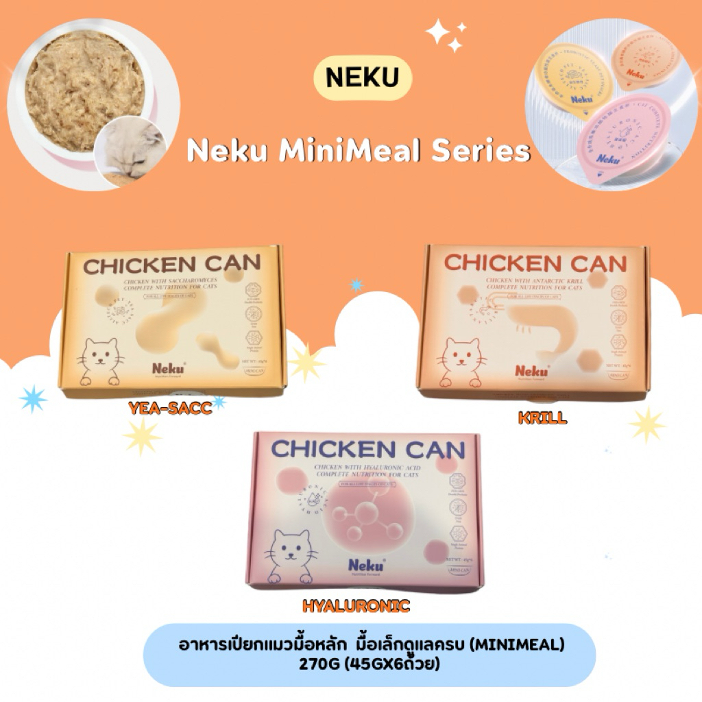 ยกกล่อง) Neku Mini - อาหารเปียกแมวมื้อหลัก 270g (45gx6ถ้วย)