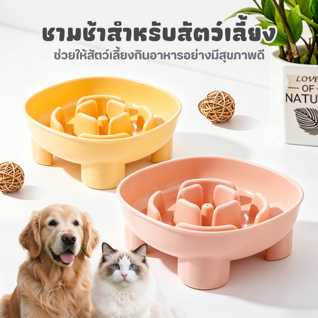 ชามอาหารสัตว์เลี้ยง ชามอาหารฝึกให้ทานช้าลง ชามกินช้า สุนัข แมว Slow Feeder