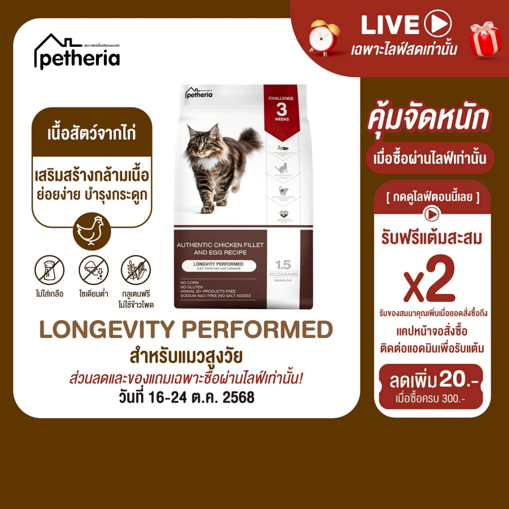 Innovation Cat Food [LONGVITY PERFORMED] [No Corn & Gluten Free] [แมวสูงวัย] 1.5 KG [ CLP