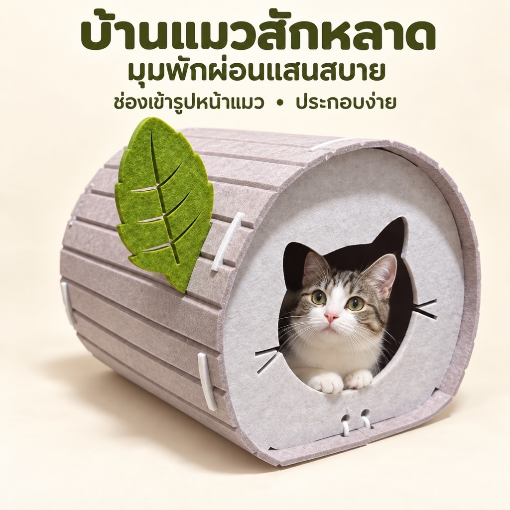 Felt Tree Stump Cat House with Cat Face Entrance รังสัตว์เลี้ยงกึ่งปิดทุกฤดูกาล