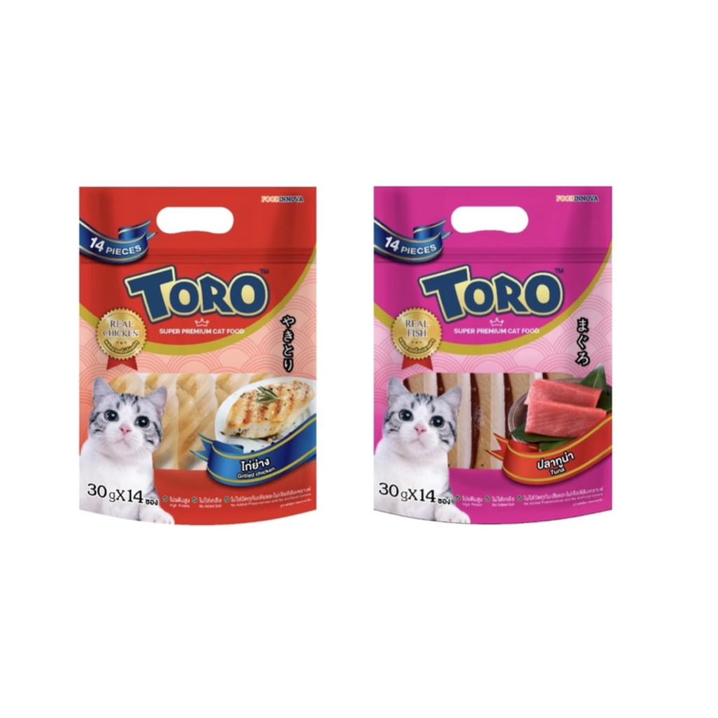 Toro Cat Snack 😸❤ โทโร่ ขนมสําหรับแมว ไก่ชิ้น, ทูน่าชิ้น บรรจุ 30gx14ชิ้น