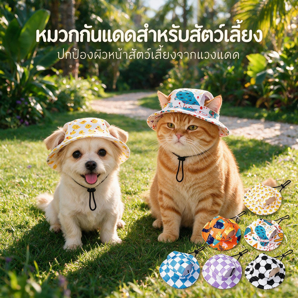 น่ารักพิมพ์สุนัขอาทิตย์หมวกปรับป้องกันการล่มสลายสายรัดคางสัตว์เลี้ยงถังหมวกป้องกันรังสียูวีสําหรับสุนัขขนาดเล็กขนาดกลางแมวเดินท่องเที่ยว