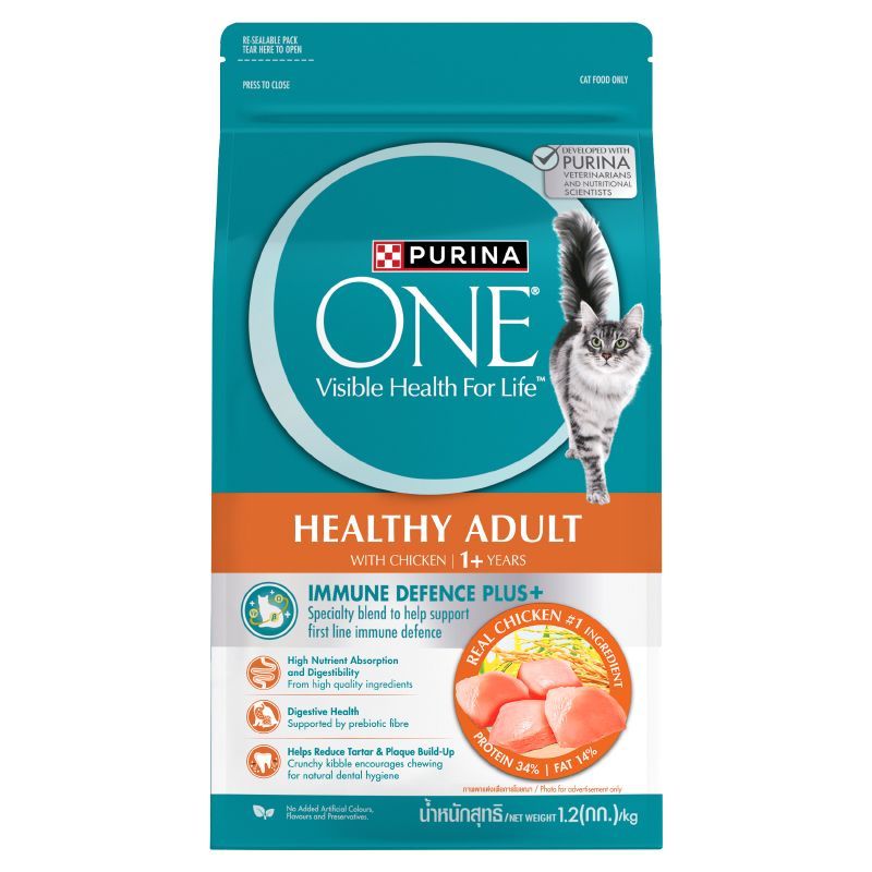 เพียวริน่าวันอาหารแมวแบบเม็ดสูตรแมวโตรสไก่ 1.2กก. Purina One Adult Cat Dry Food Chicken Flavor 1.2kg