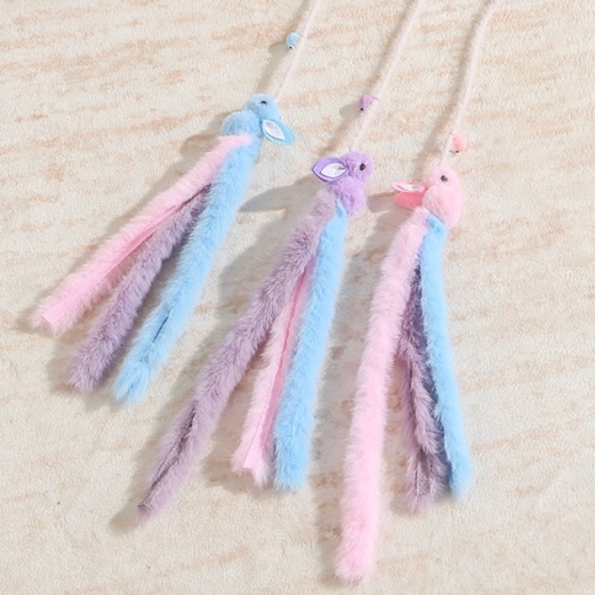 PP-598 ไม้ตกแมวลายกระต่าย ขนนุ่มนิ่ม มีกระดิ่งกรุ๊งกริ๊ง เสียงเบาๆ ที่น้องแมวหลงรัก ช่วยกระตุ้นสัญชาตญาณการล่าและความอยา
