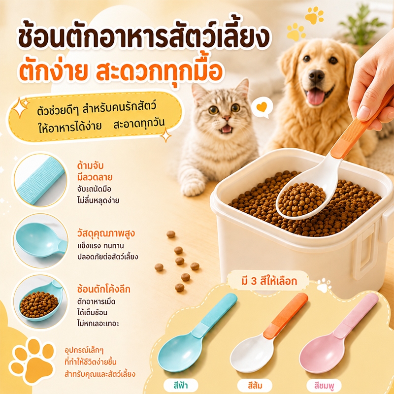 อุปกรณ์ให้อาหารสัตว์ ช้อนตวงรูปครึ่งวงกลม ความจุมาก ตักง่าย ไม่ต้องล้างมือหลังตวง