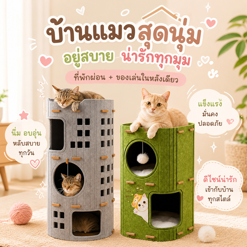 บ้านมีรู 2ชั้น 3ชั้น บ้านแมว ปราสาทแมว คอนโดแมว ตึกแมว คอนโดแมวทรงกระบอกดีไซน์ญี่ปุ่น