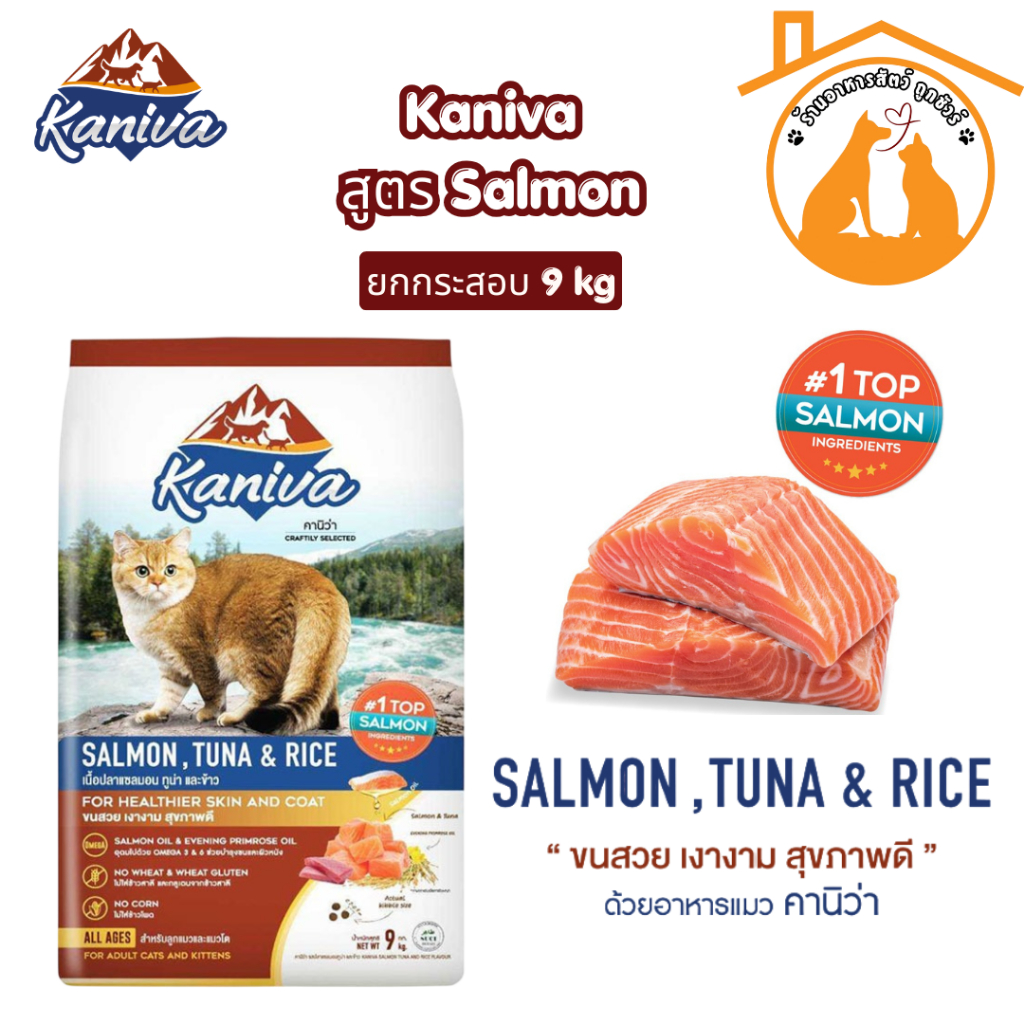 Kaniva คานิว่า อาหารแมว กระสอบ 9kg สูตรแซลมอน Salmon สําหรับแมวทุกสายพันธุ์-ช่วงวัย *แถมฟรี-อุโมงแมว+ทดลอง 5 ซอง