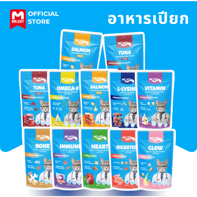 ชุดค่าผสม 6/12 แพ็ค] MR.VET อาหารแมวเปียก อาหารเปียกแมว สูตรไร้สารปรุงแต่ง ย่อยง่าย เสริมภูมิคุ้มกันแข็งแรง