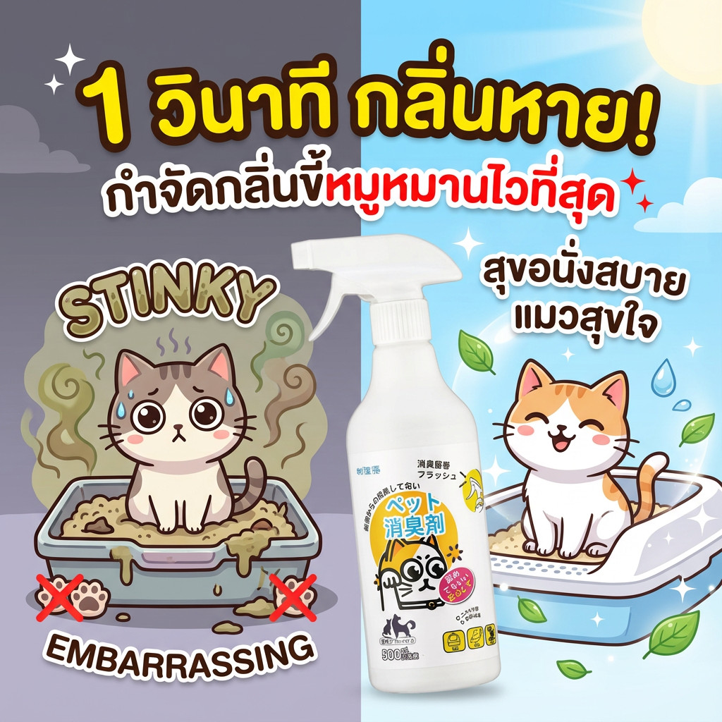 ขจัดกลิ่นและฆ่าเชื้อ 1 วินาที🐶YA สเปรย์ดับกลิ่นฉี่แมว สเปรย์ดับกลิ่นสัตว์เลี้ยง ดับทรายแมว สเปรย์ดับสุนัข 500ml