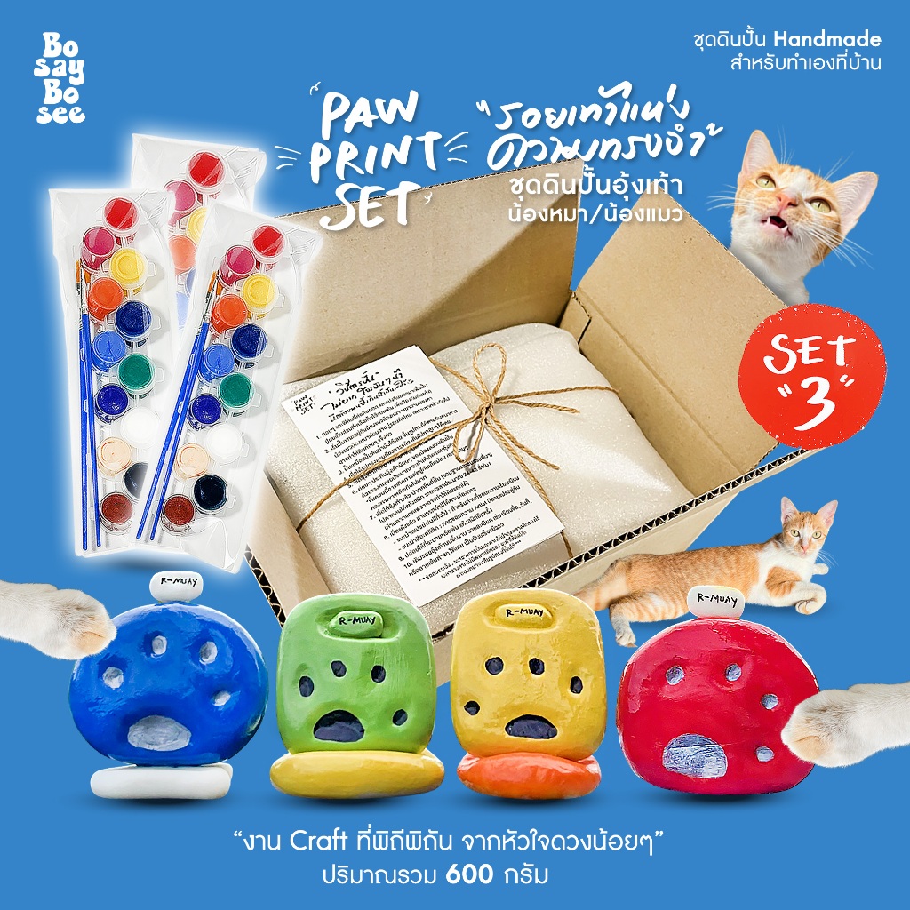SET 3] Paw Print Set ดินปั้นรอยเท้าแห่งความทรงจําของน้องแมวน้องหมา - ปริมาณรวม 600 กรัม