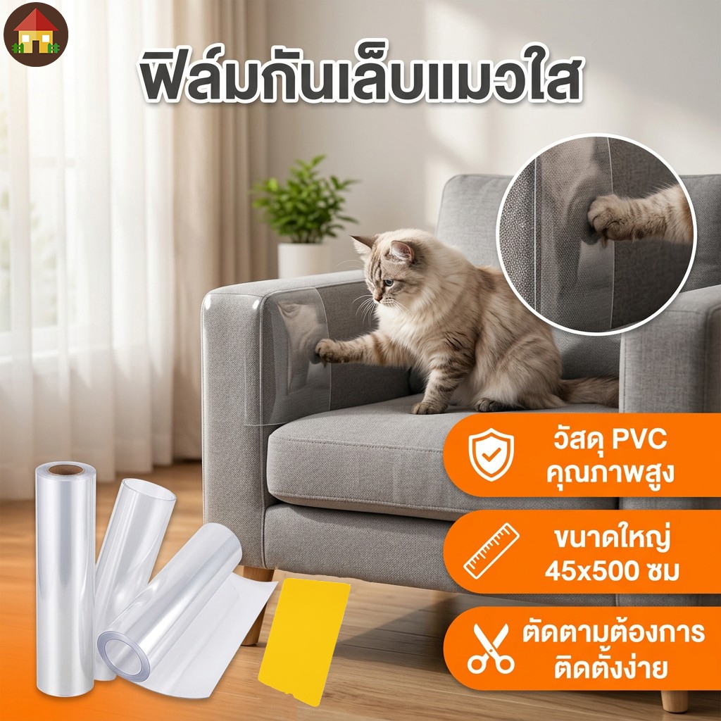 แผ่นกันแมวข่วนโซฟา แผ่น PVC ใส ป้องกันแมวข่วนโซฟา Anti Cat Scratch เฟอร์นิเจอร์ Protector ปกป้องเฟอร์นิเจอร์ได้ทุกพื้นผิว