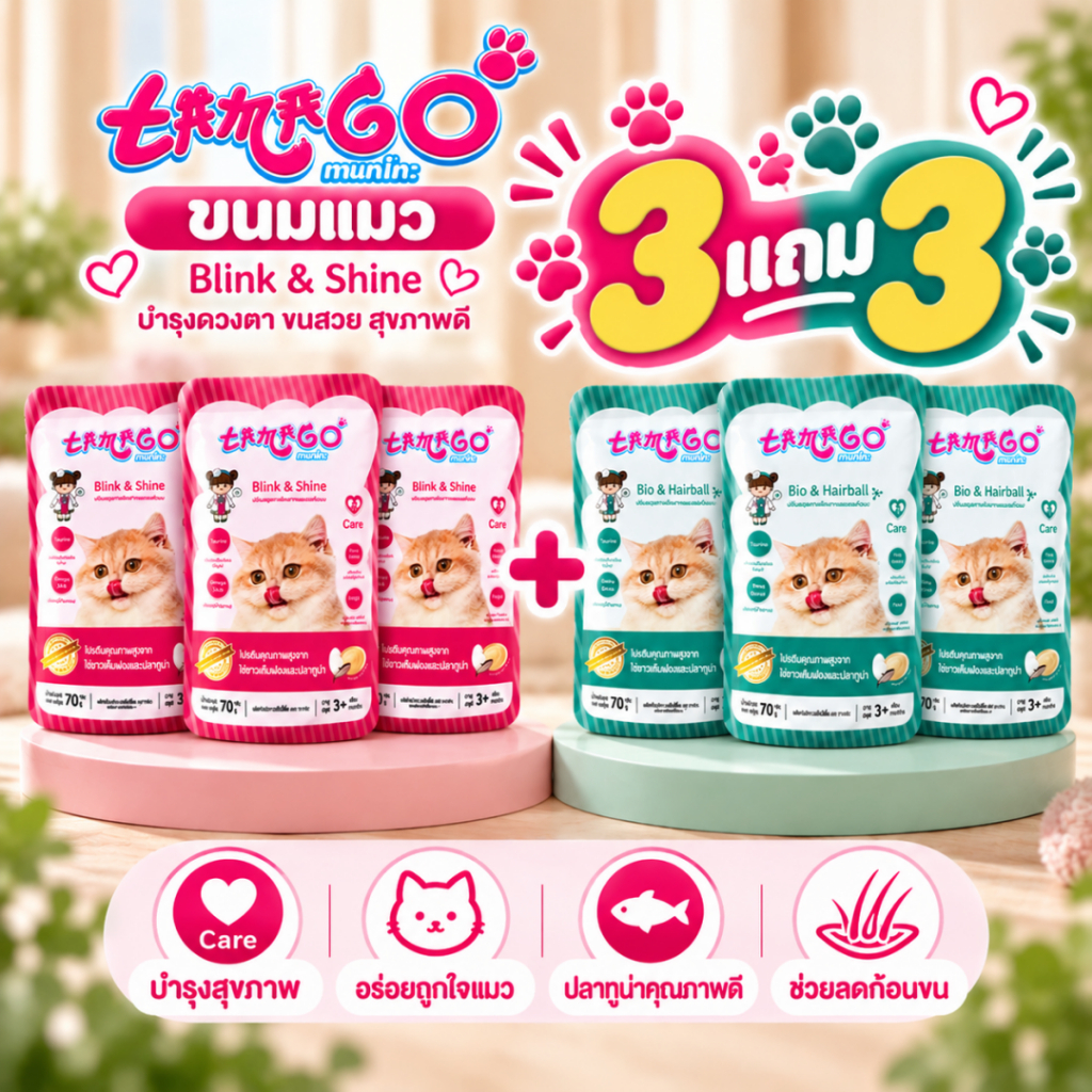 ซื้อ 3แถม3) Tamago Jumbo ทามาโกะ จัมโบ้ อาหารเปียก สําหรับแมว สูตร Blink&Shine 3 ซอง แถม Bio&Hairball 3 ซอง