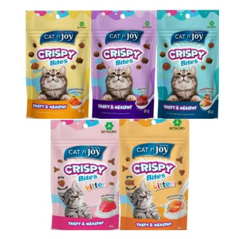 CAT n joy Crispy Bites ขนมแมวกรุบกรอบ หลากหลายรสชาติ ขนาด 60 กรัม