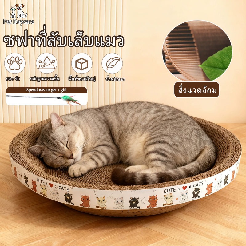 ที่ลับเล็บแมว ราคาถูก โซฟาที่ลับเล็บแมว กระดาษลูกฟูก แบบ 2 ด้าน แถมฟรีกัญชาแมว อ่างลับเล็บแมวทรงวงรี ของใช้น้องแมว โซฟาล