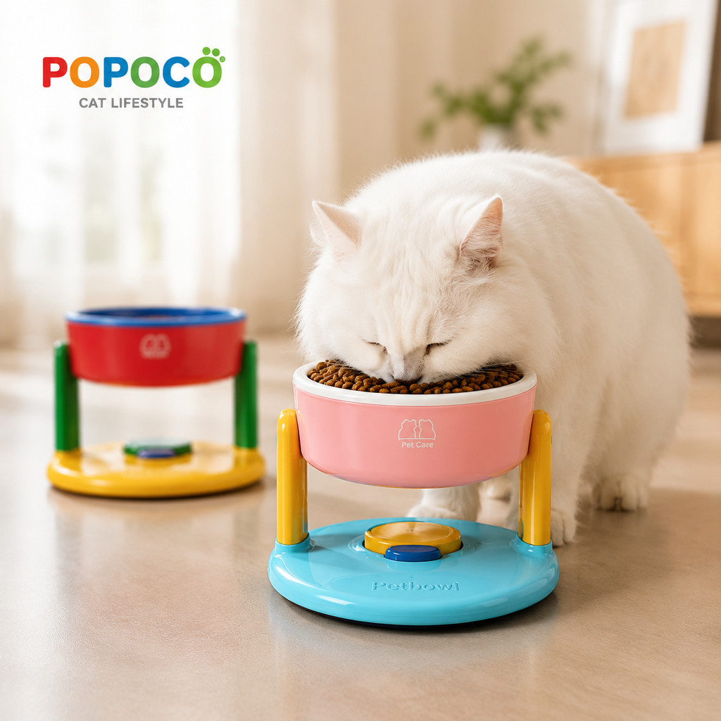 POPOCO】ชามอาหารสัตว์เลี้ยงปรับความสูงได้ 3 ระดับ ชามอาหารแมว ชามอาหารสุนัข ฐานดูดสุญญากาศ กันลื่น Food Grade ถอดล้างง่า