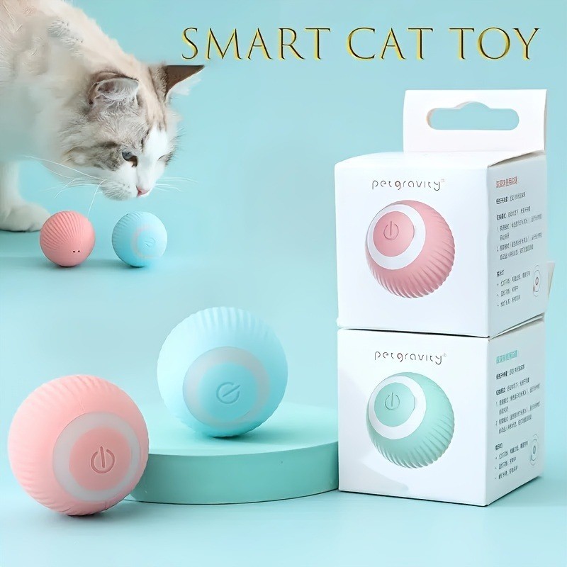 ของเล่นแมว ลูกบอลล้อเล่นแมวไฟฟ้า ทนต่อการกัด ความเบื่อหน่ายด้วยตนเอง ลูกบอลสัตว์เลี้ยง ม้วนอัจฉริยะ
