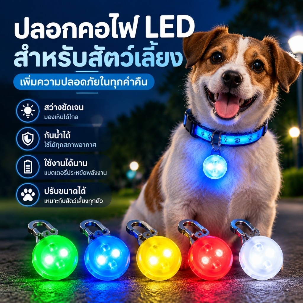 จี้เรืองแสง LED สําหรับสัตว์เลี้ยง ใช้ถ่าน เปิดไฟสว่าง ปลอดภัยตอนกลางคืน จี้ถอดออกได้ สําหรับสุนัขเล็ก แมว กันน้ํา