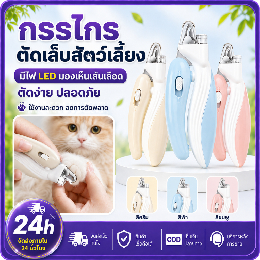 PETWELL กรรไกรตัดเล็บแมว กรรไกรตัดเล็บสัตว์เลี้ยง พร้อมไฟ LED ป้องกันรอยขีดข่วน ป้องกันการกัด