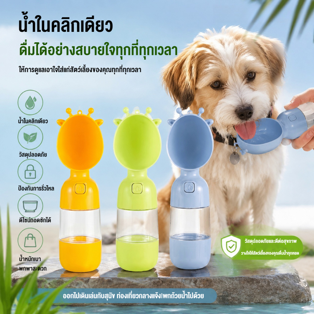 ขวดน้ําสุนัขแบบพกพาตู้น้ําสัตว์เลี้ยงป้องกันการรั่วสําหรับเดินท่องเที่ยวกลางแจ้ง