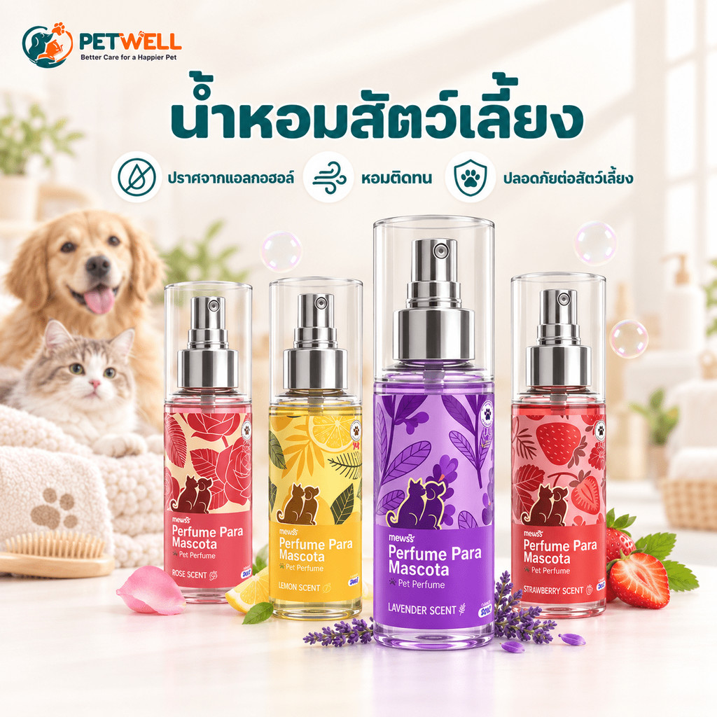 น้ําหอมพรีเมียมสําหรับสุนัขและแมว PETWELL ขนาด 90 มล. หอมติดทนนาน น้ําหอมสําหรับสัตว์เลี้ยง