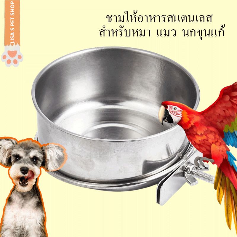 ชามให้อาหารสแตนเลส สําหรับหมา แมว นกขุนแก้ นกพิราบ ทําจากสแตนเลสแท้ ถ้วยใส่อาหารนก ทนต่อการกัด ไม่ผุกร่อน อุปกรณ์นก
