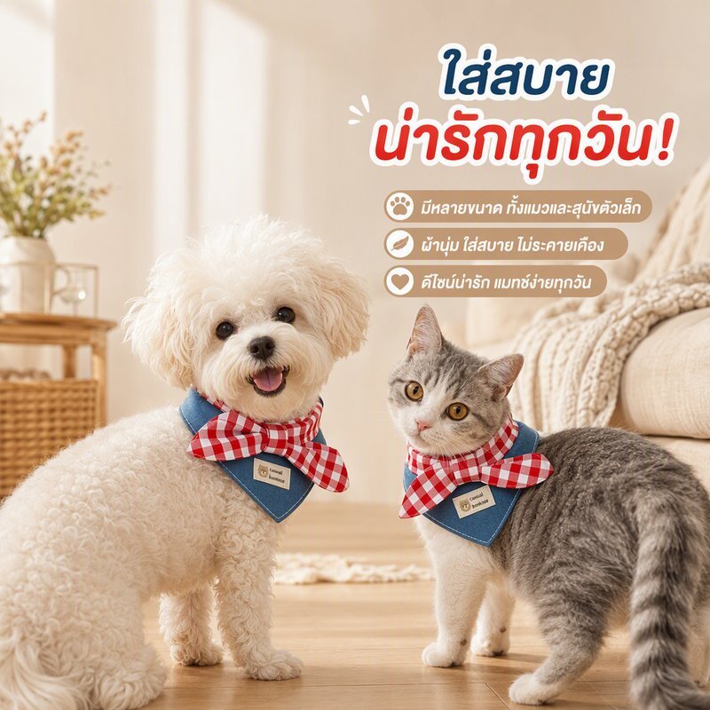ผ้าพันคอแมว ผ้าพันคอสามเหลี่ยม ปลอกคอสัตว์เลี้ยง ผ้ายีนส์ โบว์น่ารัก นุ่ม เบา ใส่สบาย