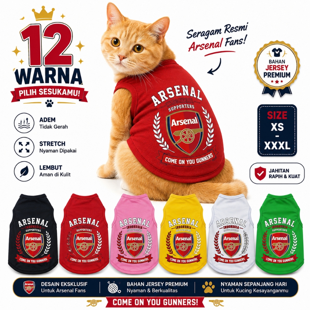 เสื้อแมว Arsenal Indonesia Edition | เสื้อผ้าสัตว์เลี้ยงฟุตบอลสุดเท่