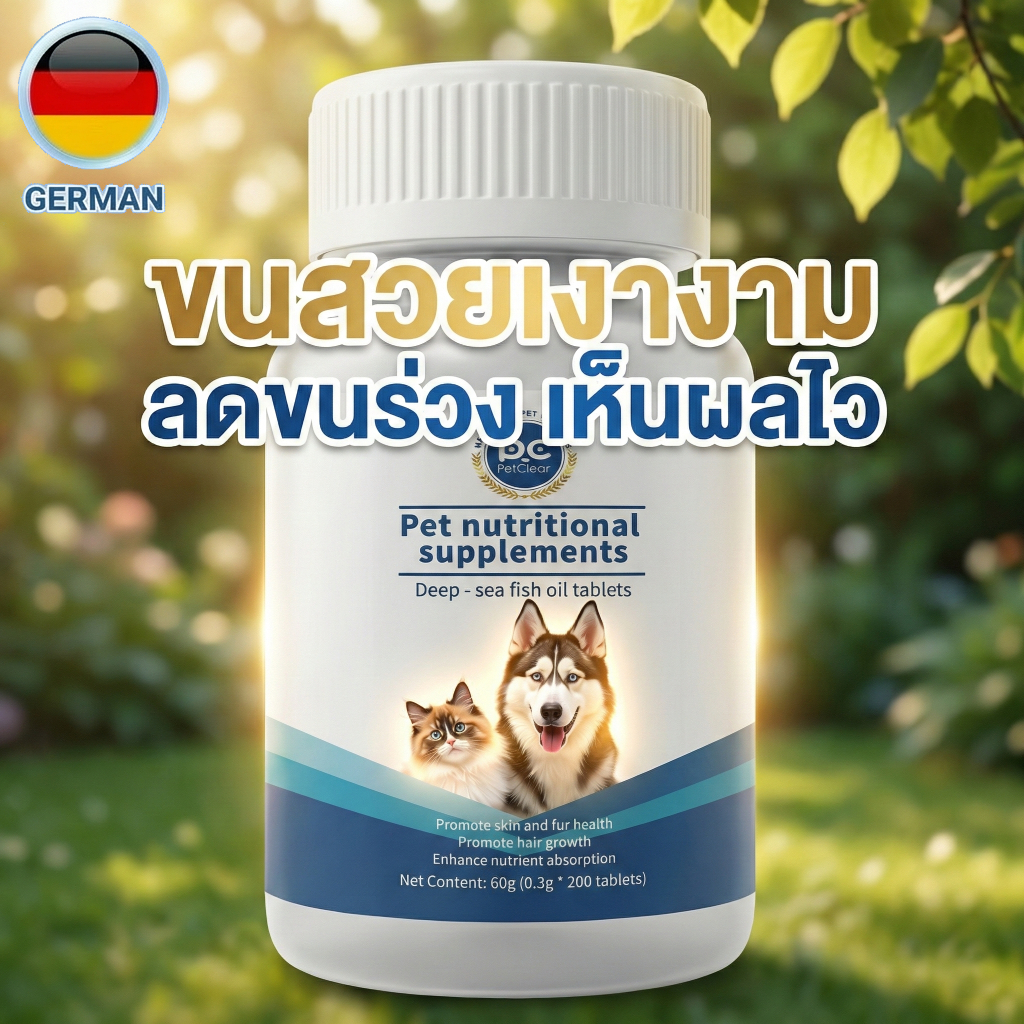 PetClear น้ํามันปลาแซลมอน สําหรับสุนัขและแมว 200 เม็ด ลดขนร่วง บํารุงขนสวย ผิวหนังแข็งแรง โอเมก้า 3 สูง