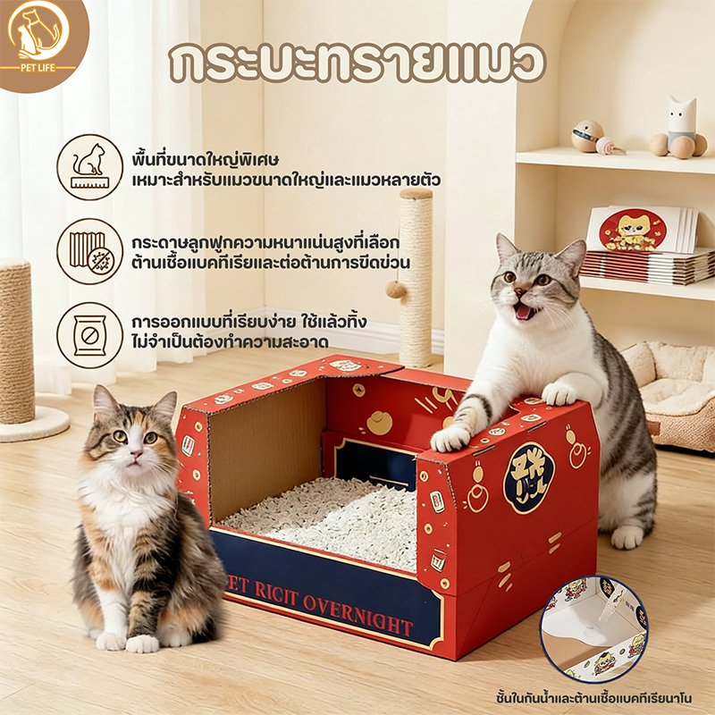 กระบะทรายแมว พับได้ ห้องน้ําแมวแบบใช้แล้วทิ้ง กันรั่ว กันรอยขีดข่วน มีรั้ว มีให้เลือก 2 ขนาด