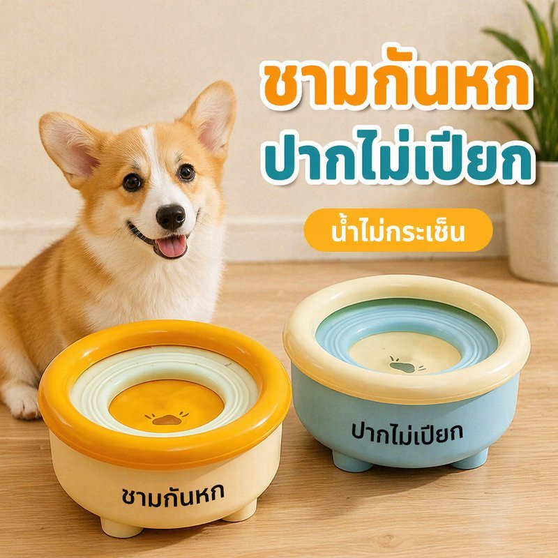 ชามน้ําสัตว์เลี้ยง กันน้ําหก แบบลอยตัว 2L ชามน้ําสุนัขแมว ไม่เปียกปาก ลดน้ํากระเซ็น