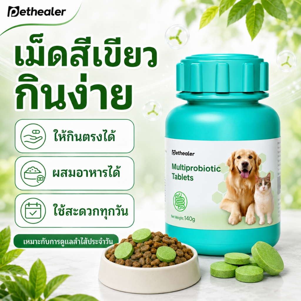 PETHEALER โปรไบโอติกเม็ด สุนัขและแมว 140g อาหารเสริมดูแลลําไส้ ระบบย่อย ขับถ่าย กินง่าย ผสมอาหารได้ เหมาะทุกวัย