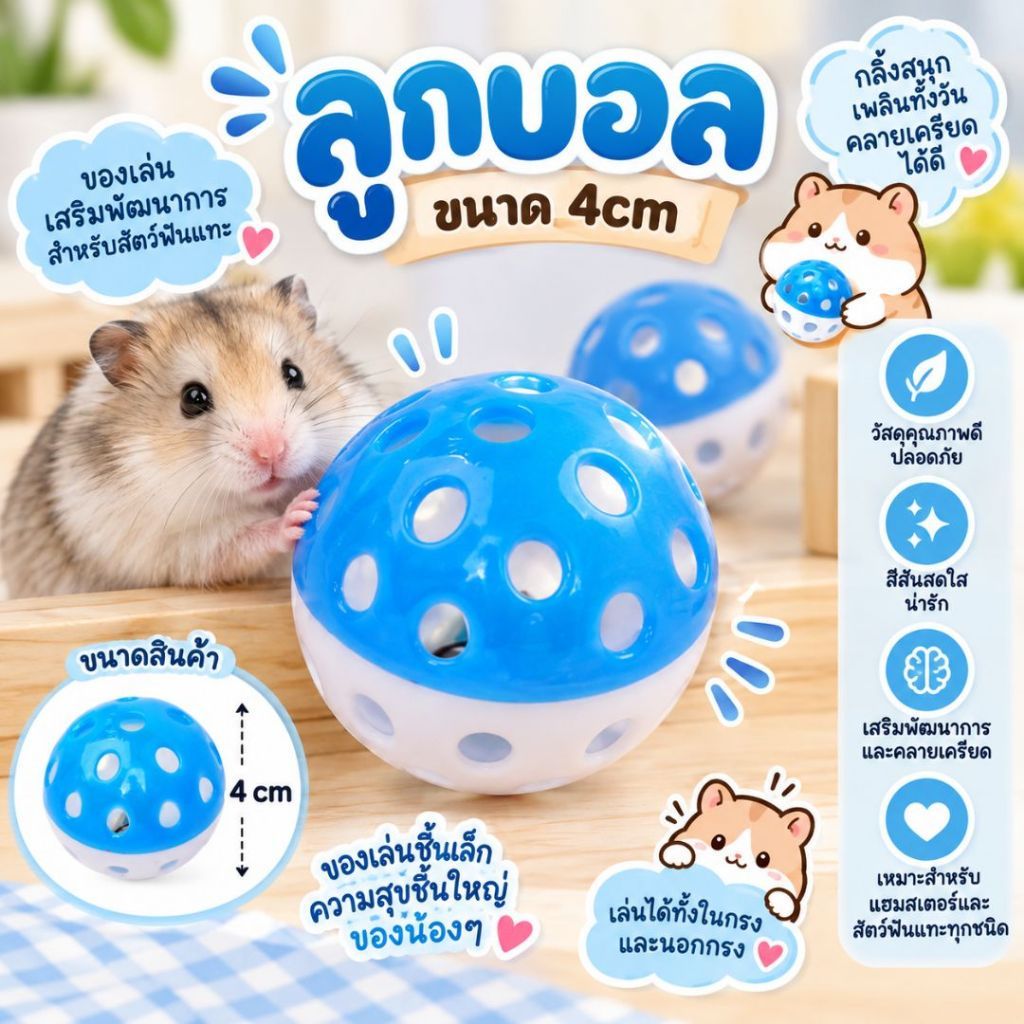 HiHamster]ลูกบอลพร้อมกระดิ่ง ของเล่นสําหรับแฮมสเตอร์ ขนาด 4 ซม. ของเล่นสัตว์ฟันแทะ แฮมเตอร์ หนูแรท นกแก้ว นก แมว สุนัข